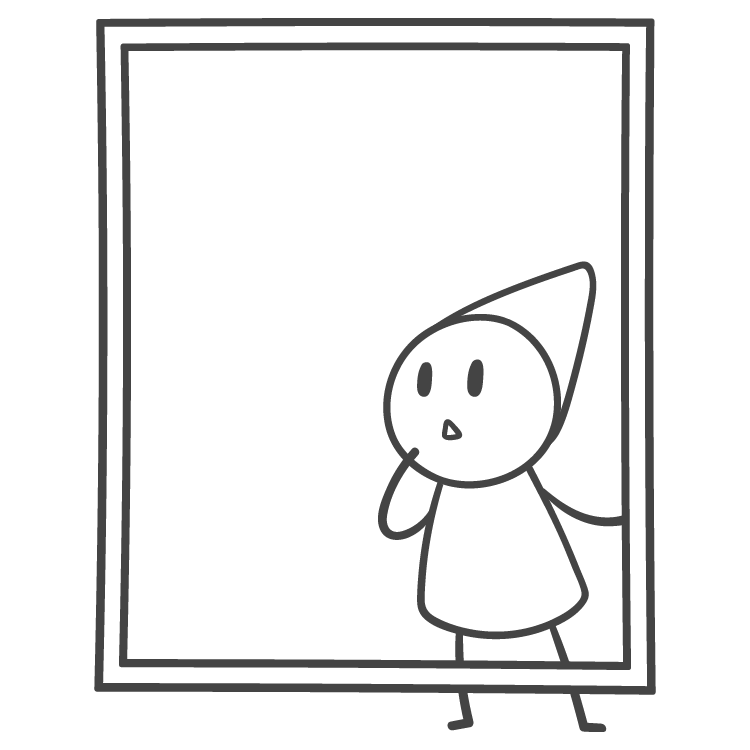 illustration of a character looking thoughtfully through a blank frame